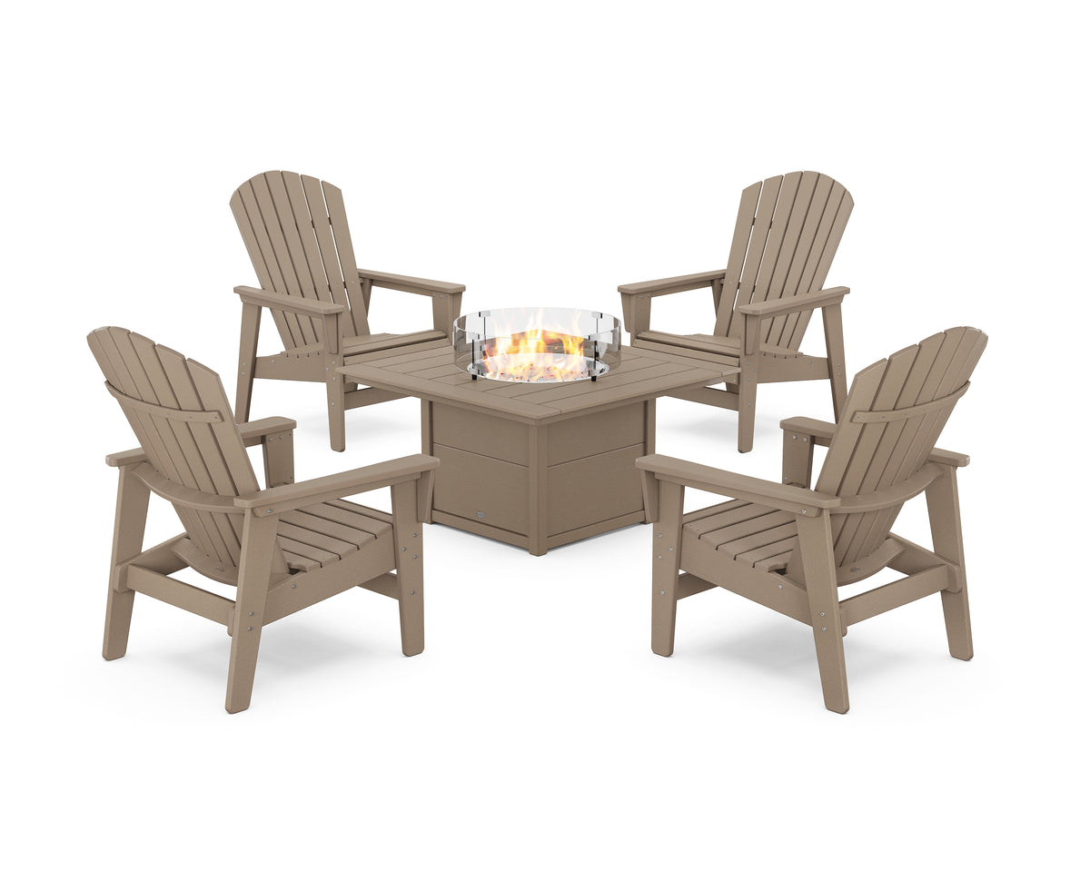 POLYWOOD 5-Piece Nautical Grand Upright Adirondack Conversation Set with Fire Pit Table in Vintage Sahara
