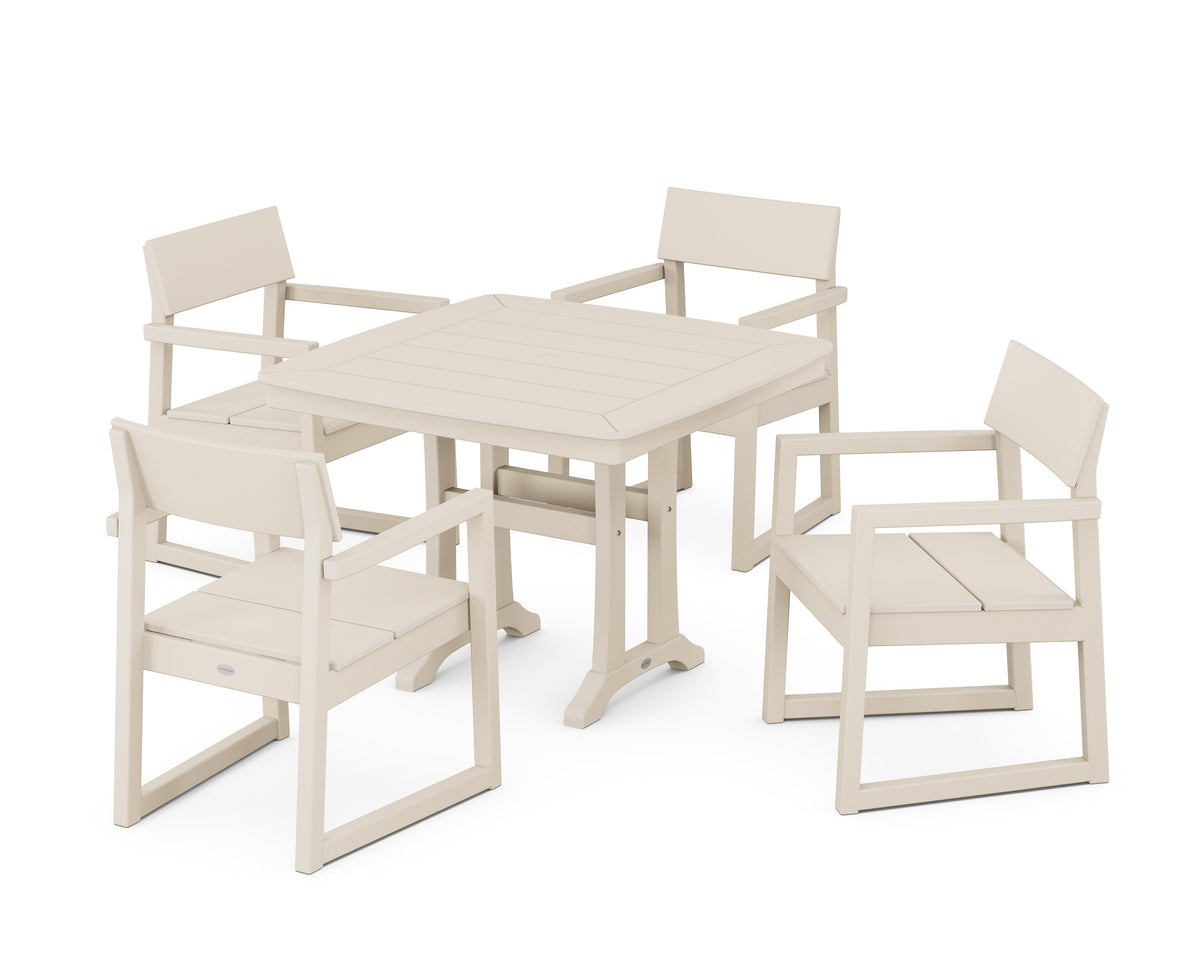 POLYWOOD EDGE 5-Piece Dining Set with Trestle Legs (Nautical Trestle 37" Table) in Sand