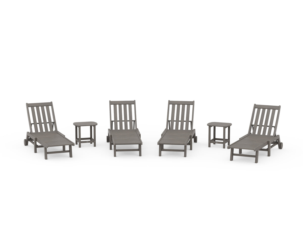 POLYWOOD Vineyard 6-Piece Chaise with Wheels Set in Driftwood