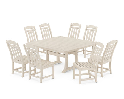 POLYWOOD Cottage 9-Piece Square Side Chair Dining Set with Trestle Legs in Sand