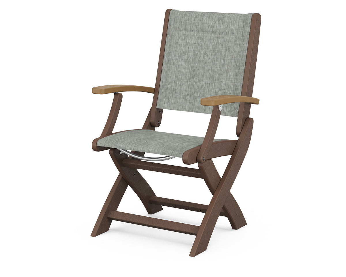 POLYWOOD Coastal Folding Chair in Mahogany with Natural arms and Birch sling
