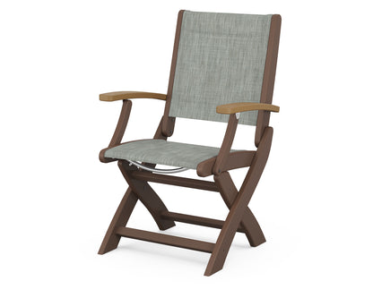 POLYWOOD Coastal Folding Chair in Mahogany with Natural arms and Birch sling