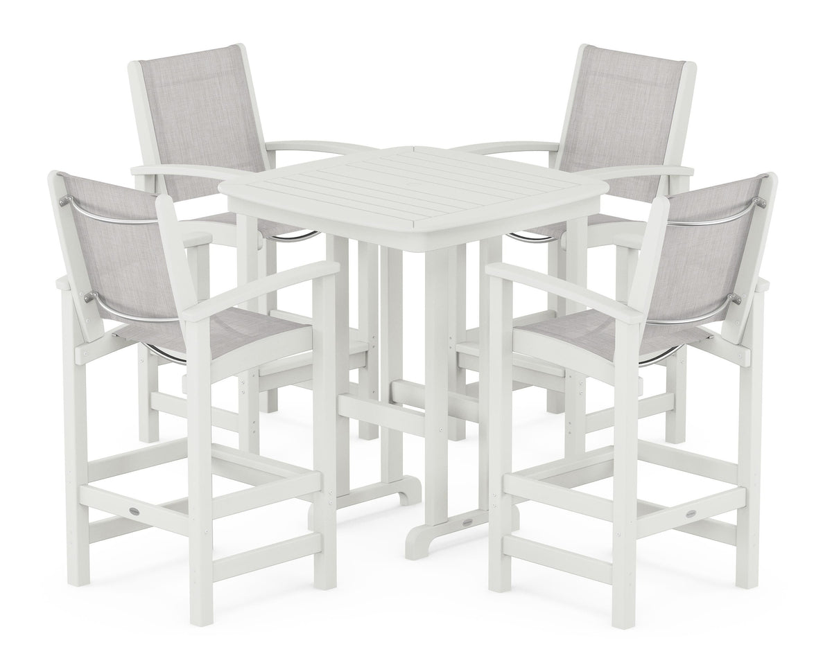 POLYWOOD Coastal 5-Piece Bar Set in Vintage White / Parchment