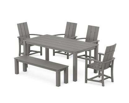 POLYWOOD Modern Adirondack 6-Piece Parsons Dining Set with Bench in Slate Grey