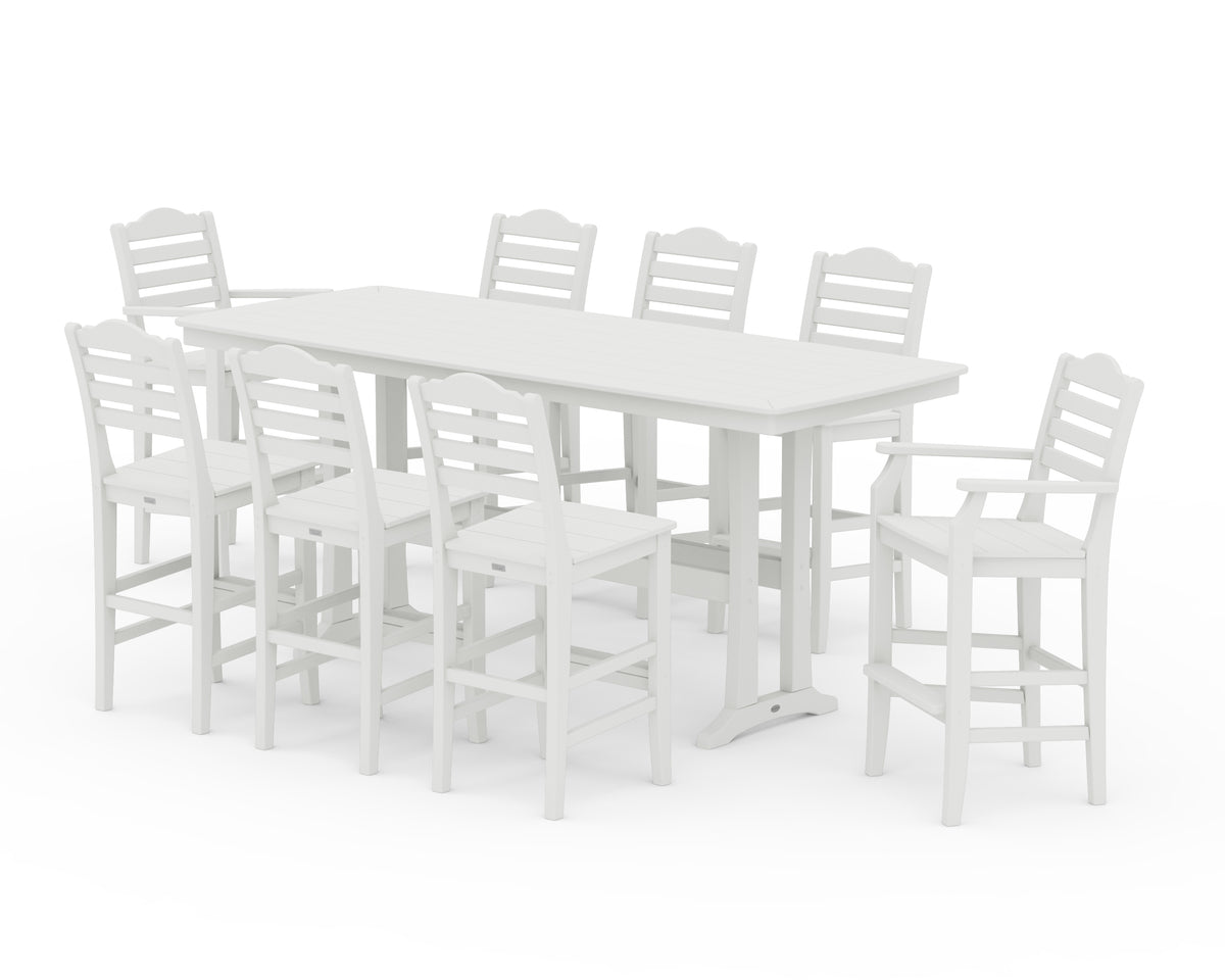POLYWOOD Savannah 9-Piece Bar Set with Trestle Legs in Vintage White