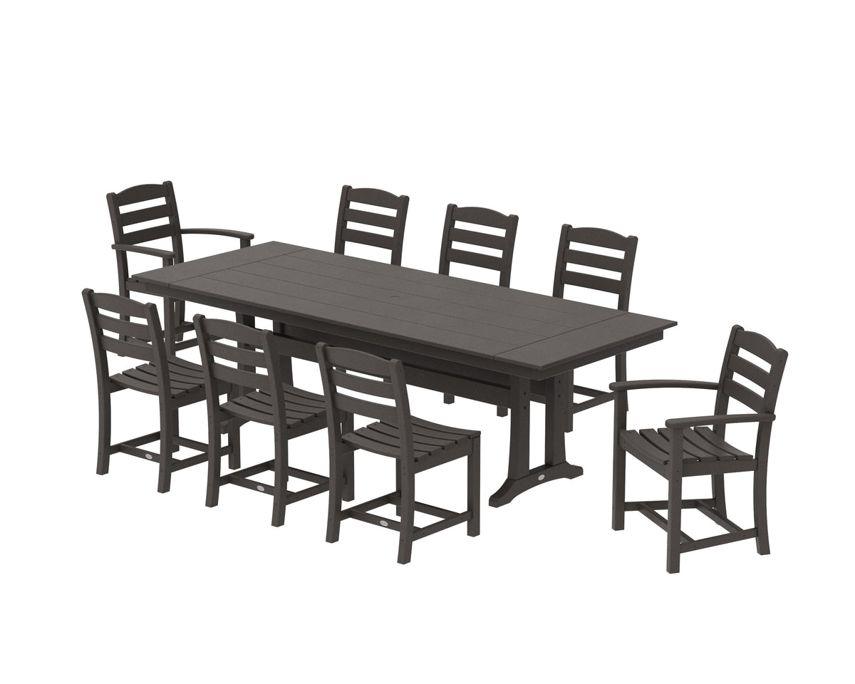 POLYWOOD La Casa Café 9-Piece Farmhouse Dining Set with Trestle Legs in Vintage Coffee