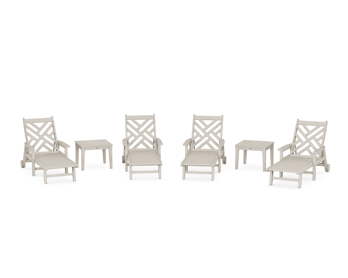 POLYWOOD Chippendale 6-Piece Chaise Set with Arms and Wheels in Sand