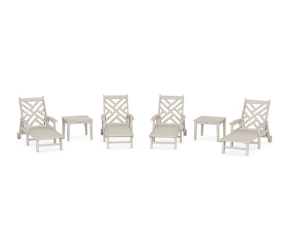 POLYWOOD Chippendale 6-Piece Chaise Set with Arms and Wheels in Sand