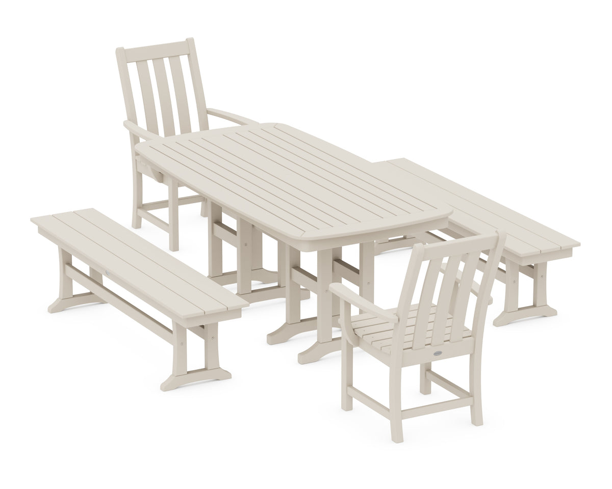 POLYWOOD Vineyard 5-Piece Dining Set with Benches - 37" x 72" Table in Sand
