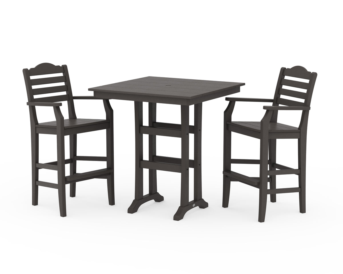 POLYWOOD Savannah 3-Piece Farmhouse Bar Set with Trestle Legs in Vintage Coffee