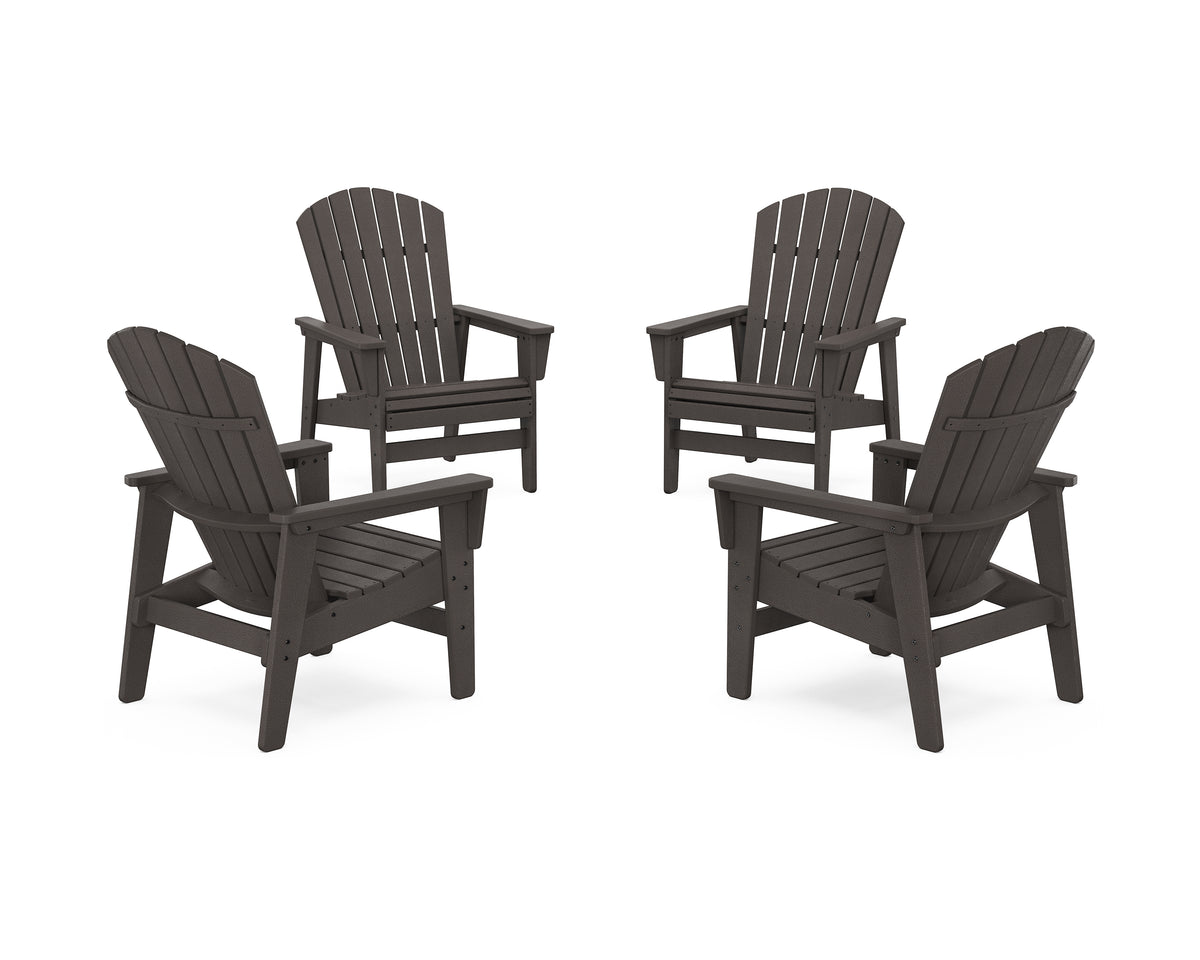 POLYWOOD 4-Piece Nautical Grand Upright Adirondack Chair Conversation Set in Vintage Coffee