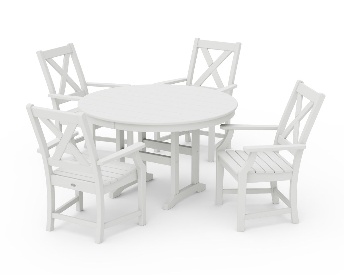 POLYWOOD Braxton 5-Piece Round Farmhouse Dining Set in Vintage White