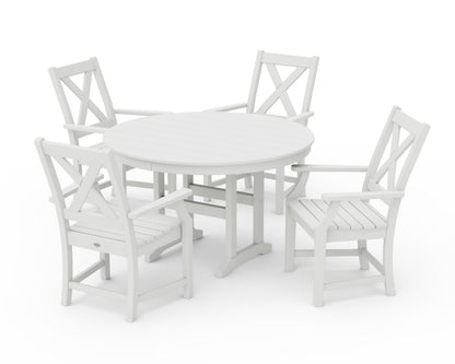 POLYWOOD Braxton 5-Piece Round Farmhouse Dining Set in Vintage White