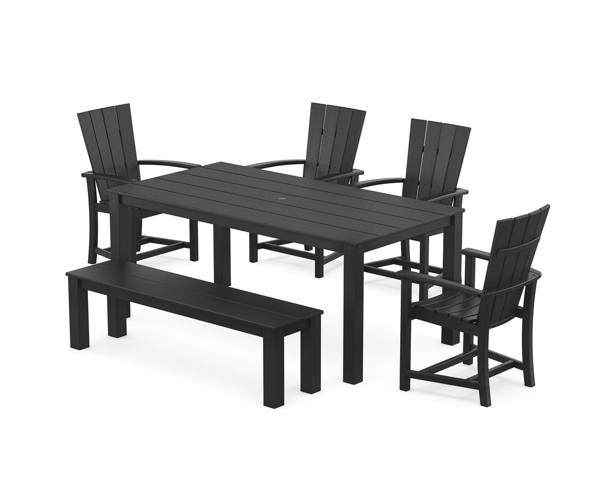 POLYWOOD Quattro 6-Piece Parsons Dining Set with Bench in Black