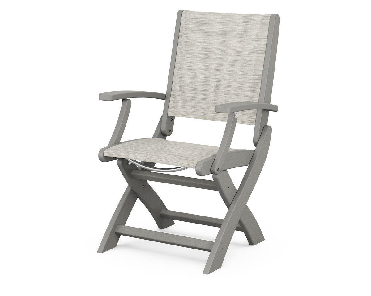 POLYWOOD Coastal Folding Chair in Slate Grey with Slate Grey arms and Birch sling