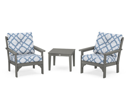 POLYWOOD Vineyard 3-Piece Deep Seating Set in Slate Grey / Trellis Sky Blue