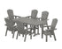 POLYWOOD Nautical Curveback Adirondack 7-Piece Farmhouse Dining Set in Slate Grey