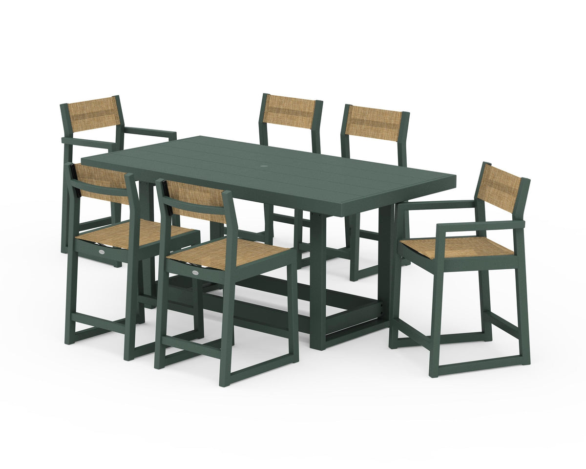POLYWOOD EDGE Sling 7-Piece Counter Table Set in Green / Burlap