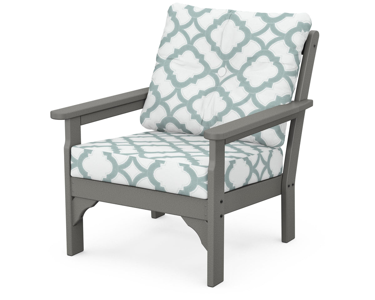 POLYWOOD Vineyard Deep Seating Chair in Slate Grey / Trellis Glacier Spa