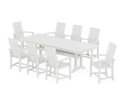 POLYWOOD Modern Adirondack 9-Piece Farmhouse Dining Set with Trestle Legs in White
