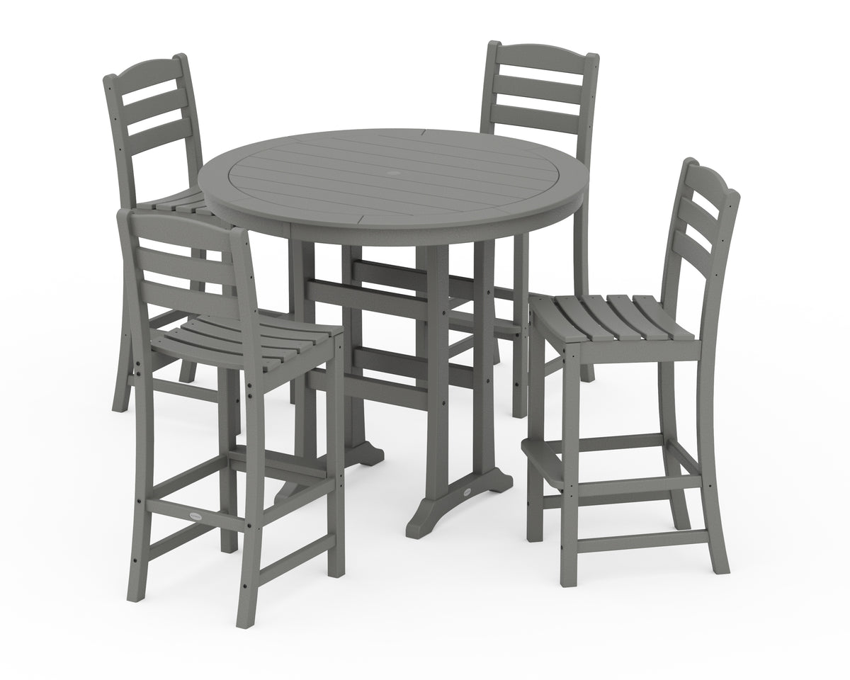 POLYWOOD La Casa Café 5-Piece Side Chair Bar Dining Set in Slate Grey