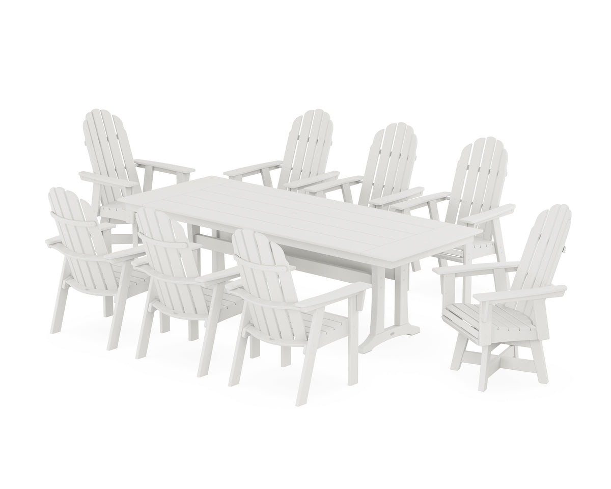 POLYWOOD Vineyard 9-Piece Curveback Adirondack Swivel Farmhouse Dining Set with Trestle Legs in Vintage White