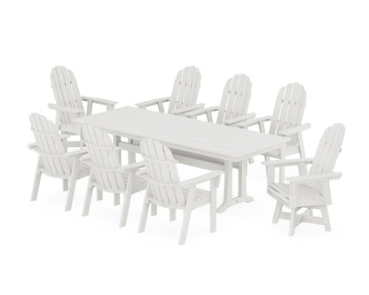 POLYWOOD Vineyard 9-Piece Curveback Adirondack Swivel Farmhouse Dining Set with Trestle Legs in Vintage White