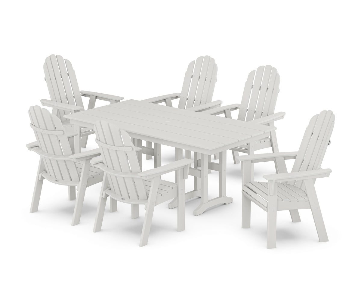 POLYWOOD Vineyard Curveback Adirondack Chair 7-Piece Farmhouse Dining Set in Vintage White