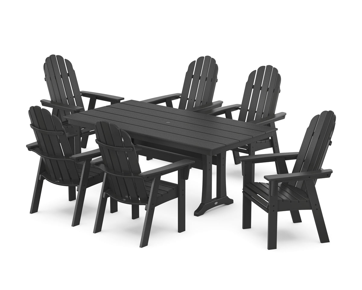 POLYWOOD Vineyard Curveback Adirondack Chair 7-Piece Farmhouse Dining Set with Trestle Legs in Black