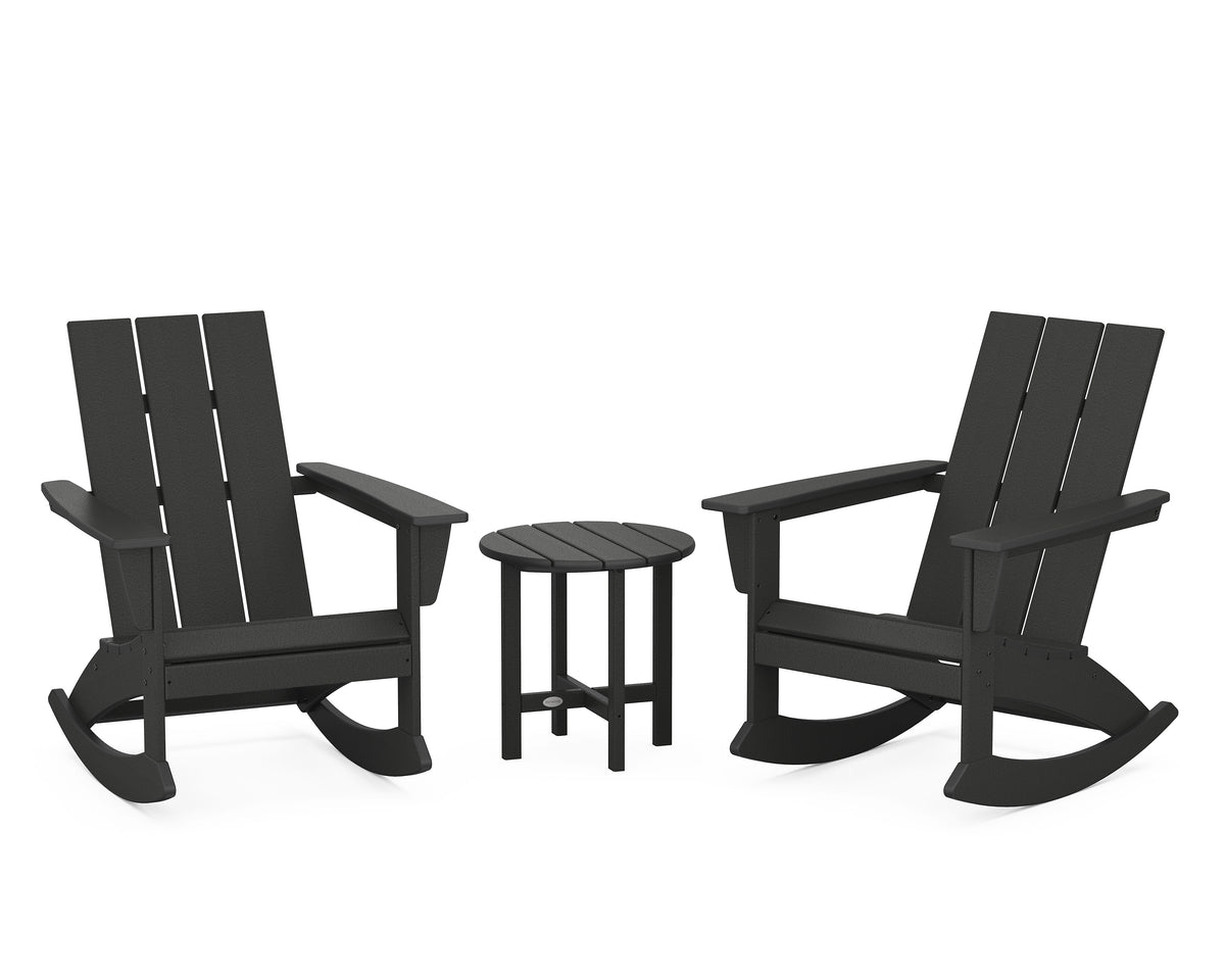 POLYWOOD Modern 3-Piece Adirondack Rocking Chair Set in Black