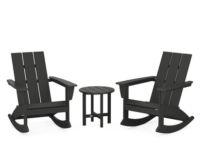 POLYWOOD Modern 3-Piece Adirondack Rocking Chair Set in Black