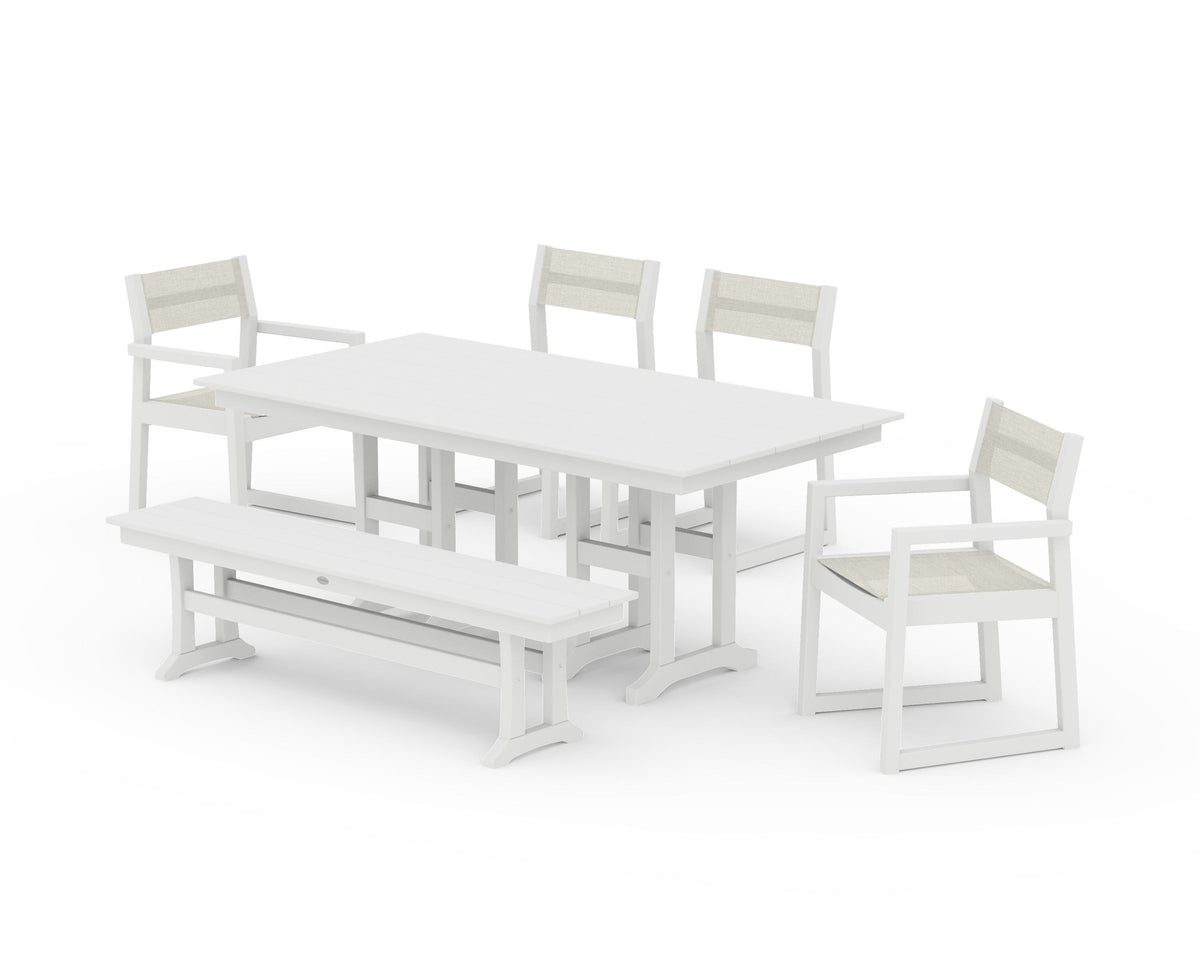 POLYWOOD EDGE Sling 6-Piece Farmhouse Dining Set in White / Parchment