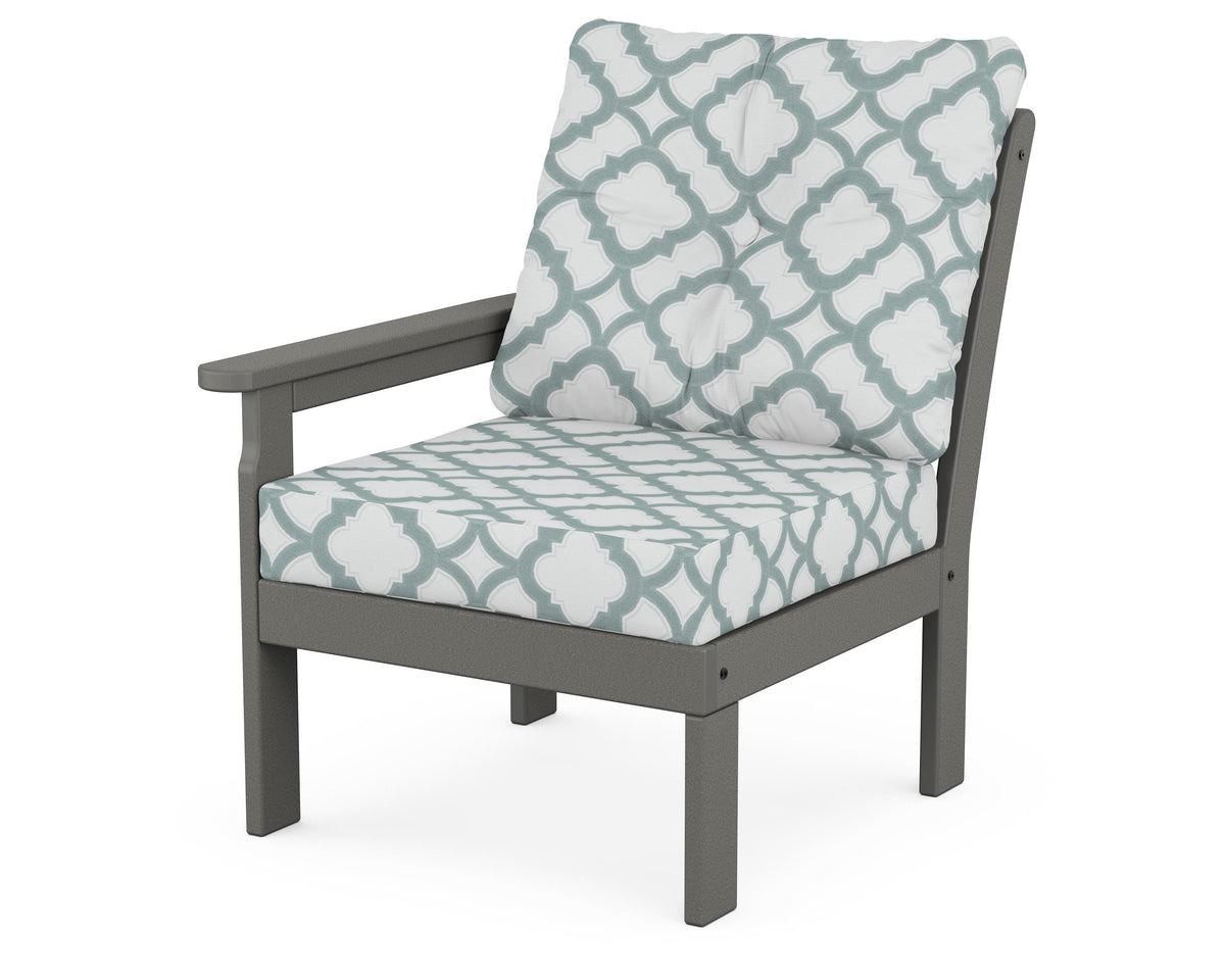 POLYWOOD Vineyard Modular Left Arm Chair in Slate Grey / Trellis Glacier Spa