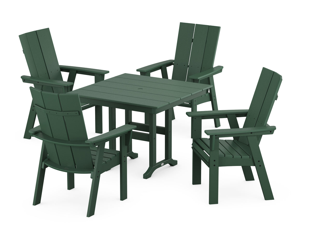 POLYWOOD Modern Curveback Adirondack 5-Piece Farmhouse Dining Set in Green