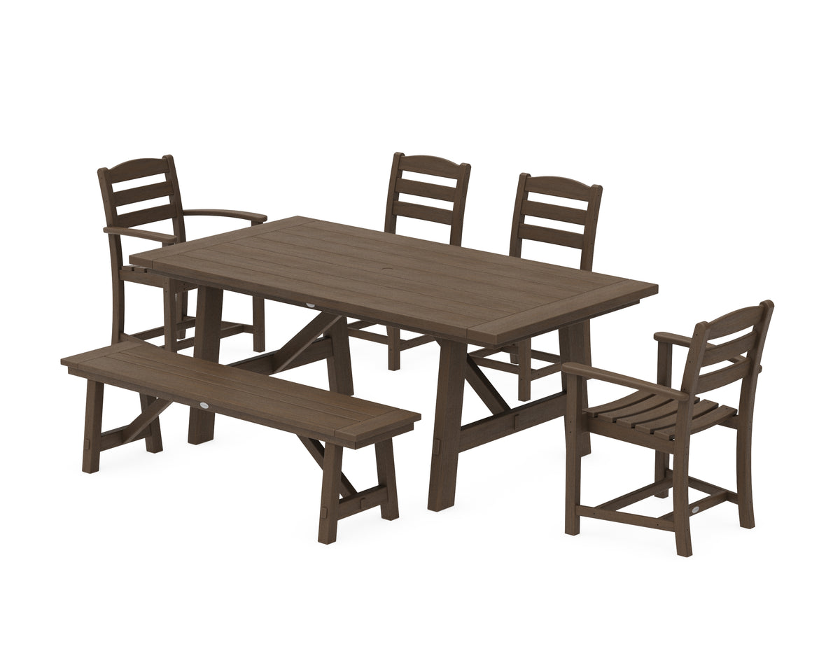 POLYWOOD La Casa Café 6-Piece Rustic Farmhouse Dining Set with Bench in Kona