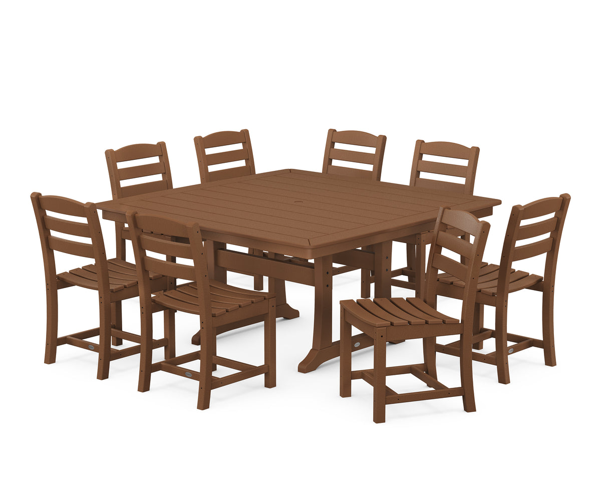 POLYWOOD La Casa Café 9-Piece Nautical Trestle Dining Set in Teak