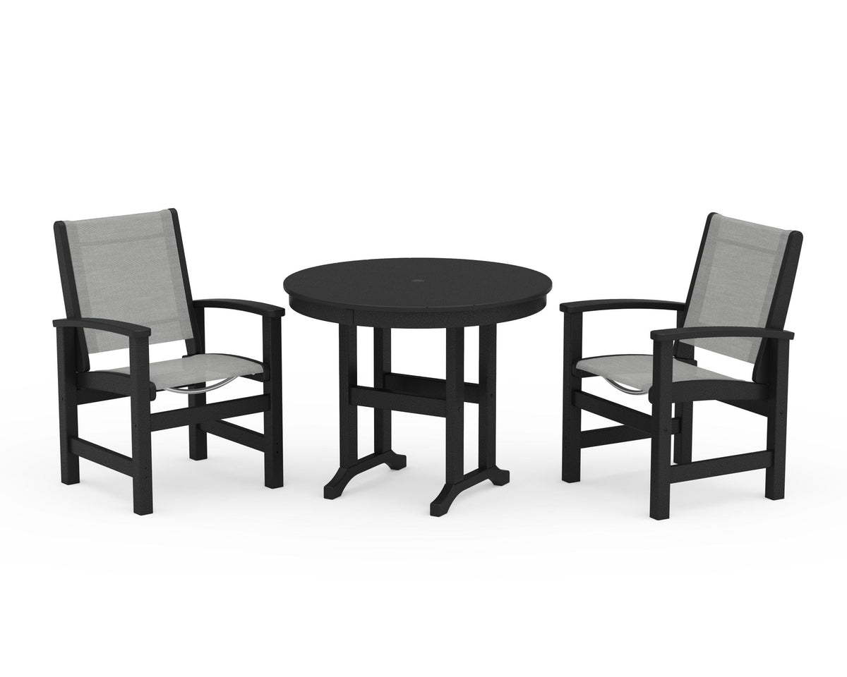 POLYWOOD Coastal 3-Piece Round Dining Set in Black / Metallic