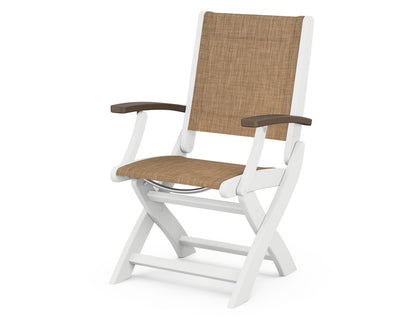 POLYWOOD Coastal Folding Chair in White with Kona arms and Burlap sling