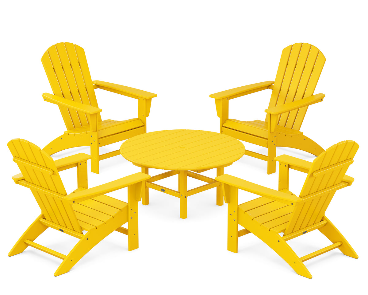 POLYWOOD Nautical 5-Piece Adirondack Chair Conversation Set in Lemon