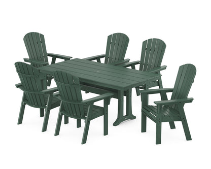 POLYWOOD Nautical Curveback Adirondack 7-Piece Farmhouse Dining Set with Trestle Legs in Green