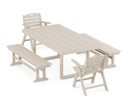 POLYWOOD Nautical Lowback 5-Piece Dining Set with Benches - 39" x 78" Table in Sand