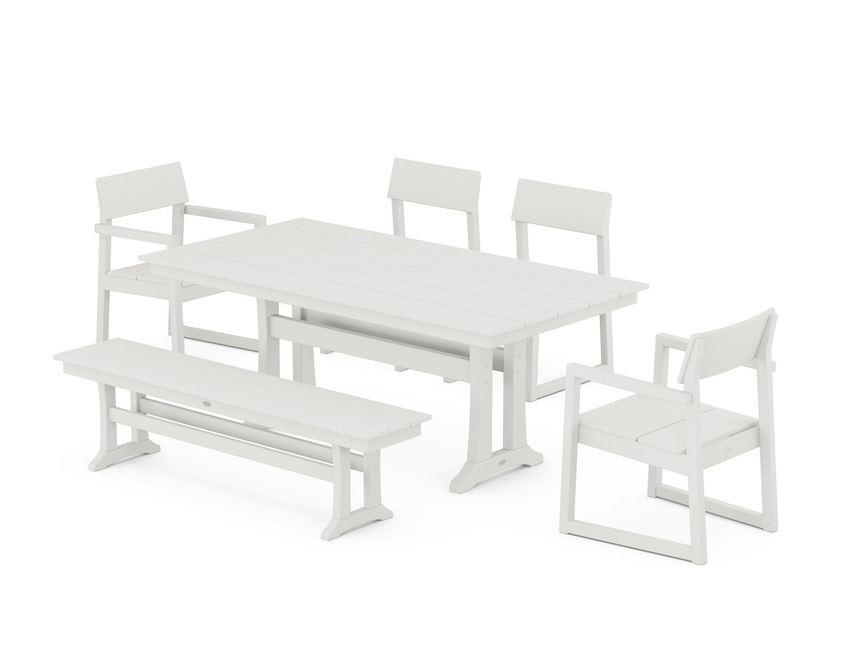 POLYWOOD EDGE 6-Piece Farmhouse Dining Set with Trestle Legs in Vintage White