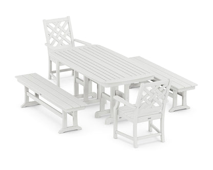 POLYWOOD Wovendale 5-Piece Dining Set with Benches in White