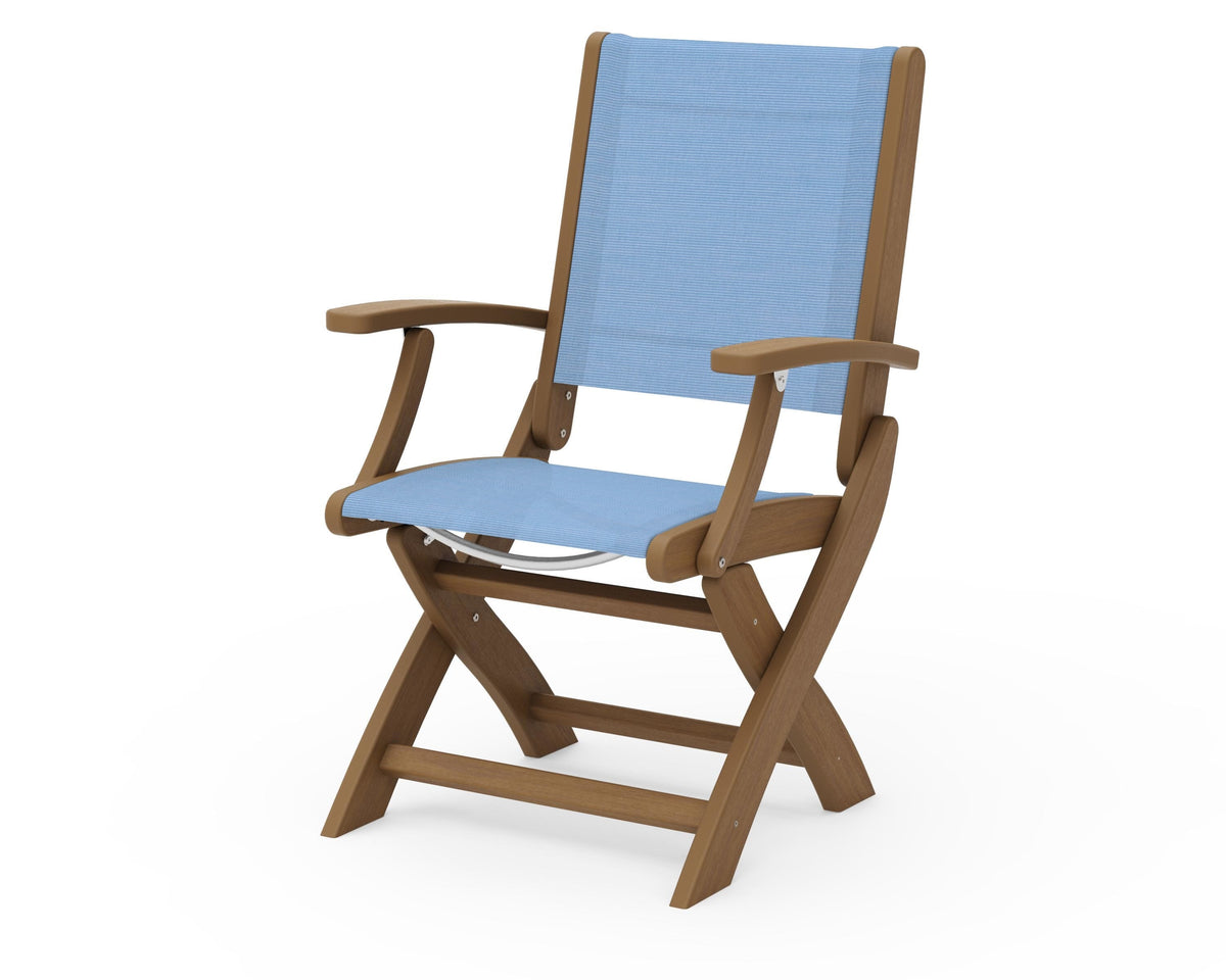 POLYWOOD Coastal Folding Chair in Natural with Natural arms and Poolside sling