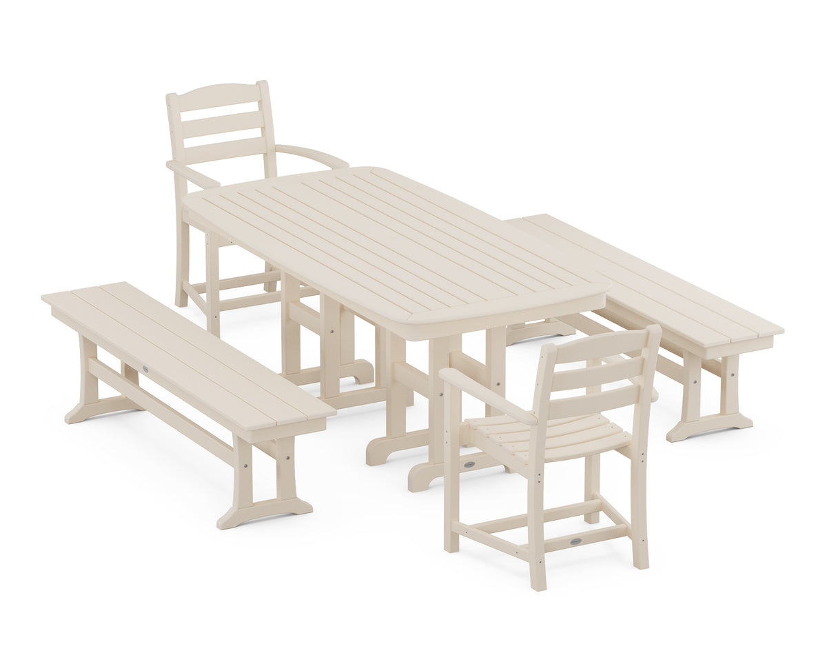 POLYWOOD La Casa Café 5-Piece Dining Set with Benches - 37" x 72" Table in Sand