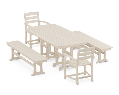 POLYWOOD La Casa Café 5-Piece Dining Set with Benches - 37" x 72" Table in Sand