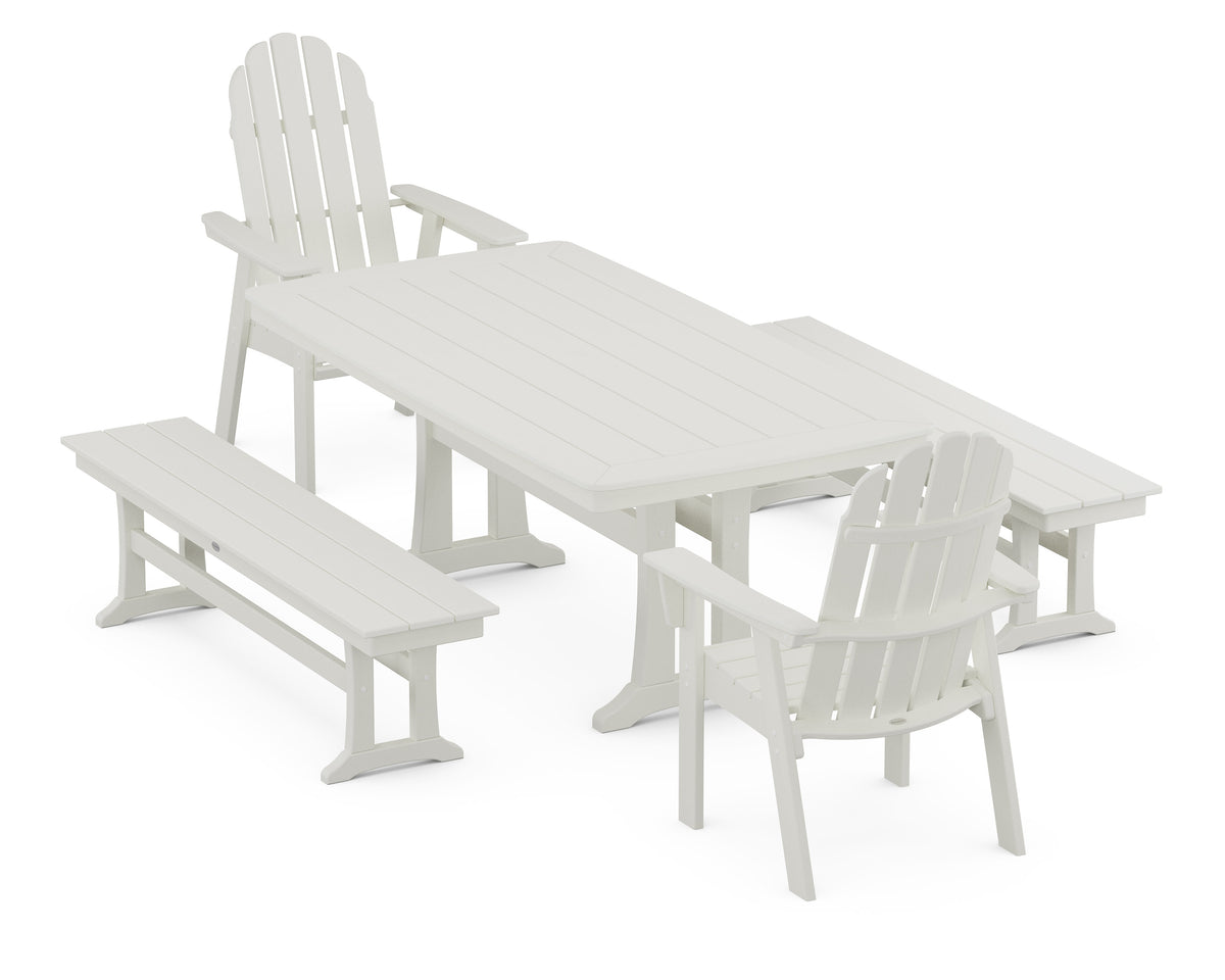 POLYWOOD Vineyard Adirondack 5-Piece Dining Set with Trestle Legs - 38" x 73" Table in Vintage White