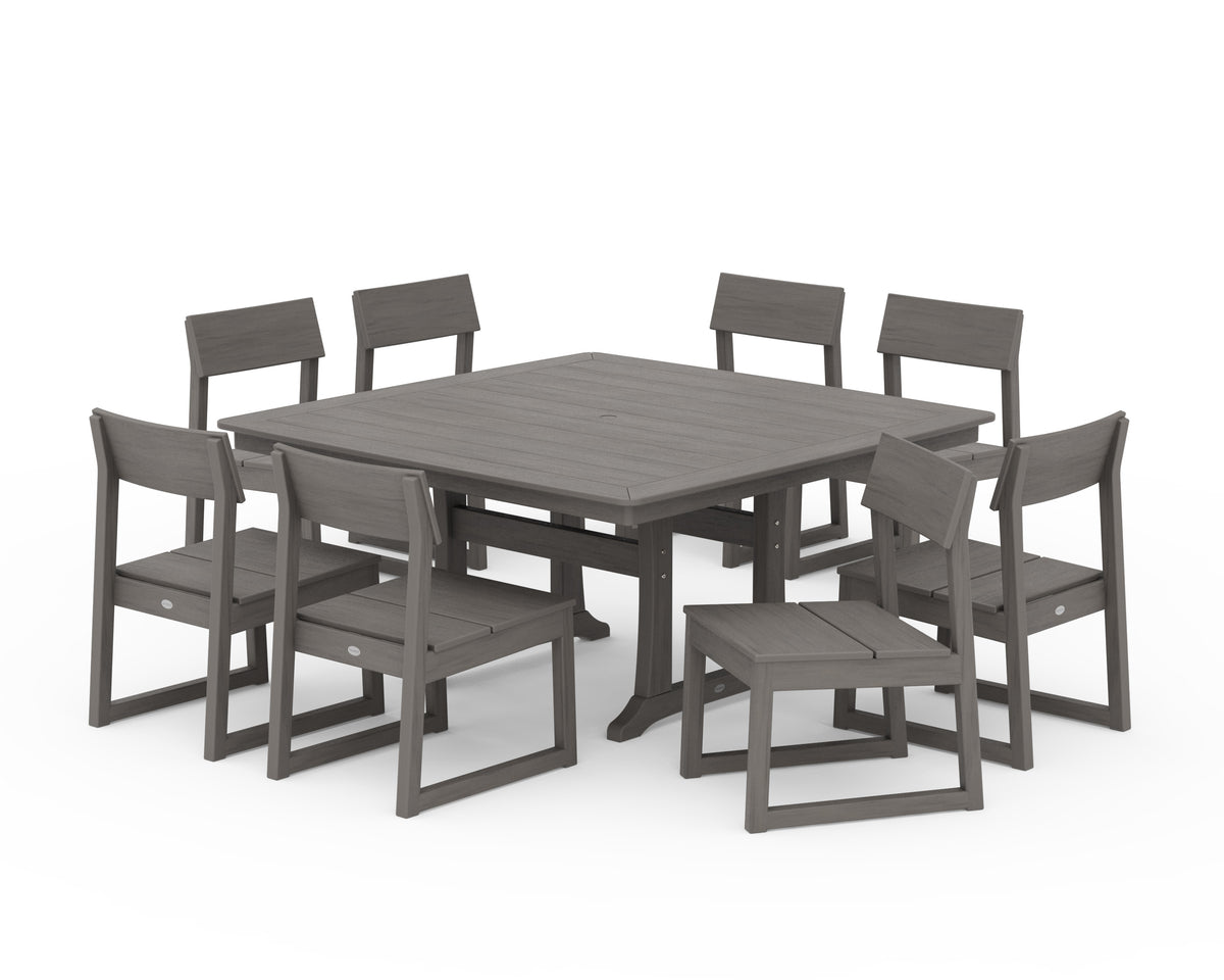 POLYWOOD EDGE Side Chair 9-Piece Dining Set with Trestle Legs in Driftwood