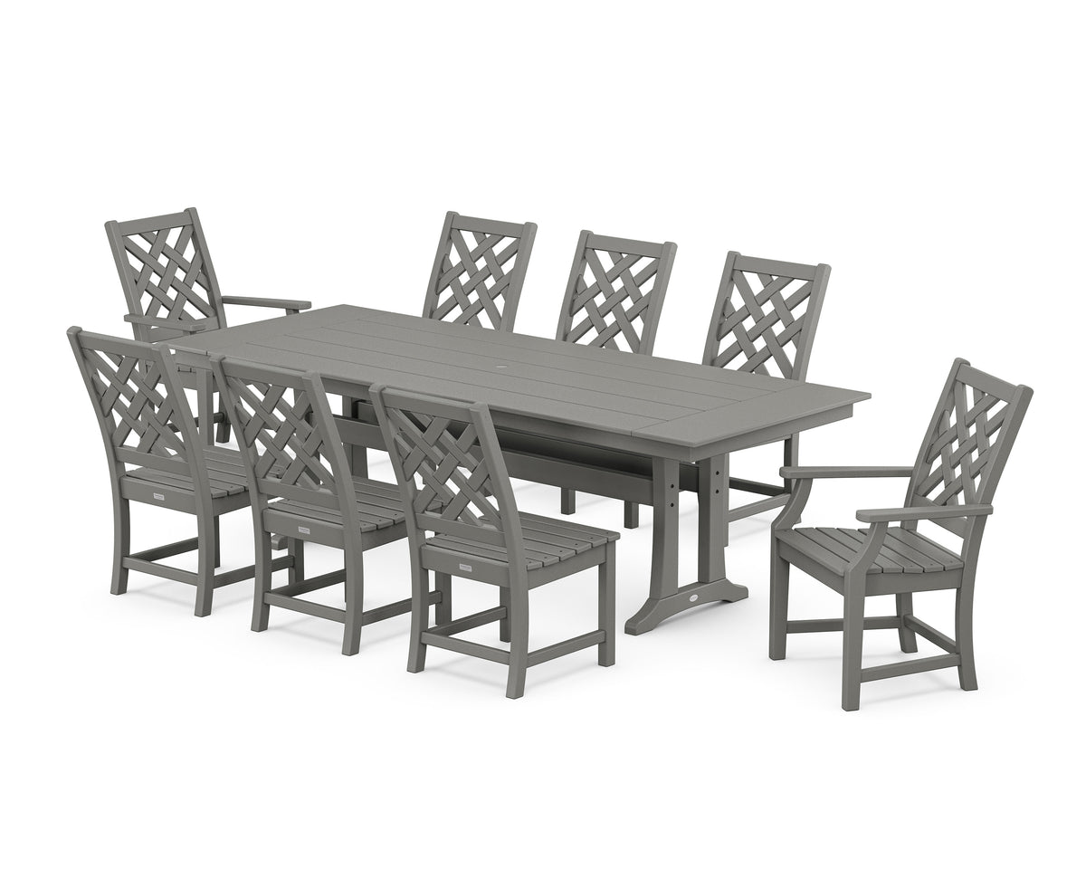 POLYWOOD Wovendale 9-Piece Farmhouse Dining Set with Trestle Legs in Slate Grey