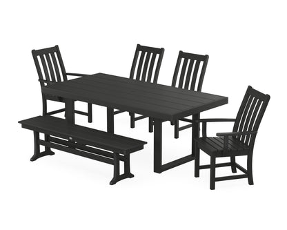 POLYWOOD Vineyard 6-Piece Dining Set with Bench - 39" x 78" Table in Black